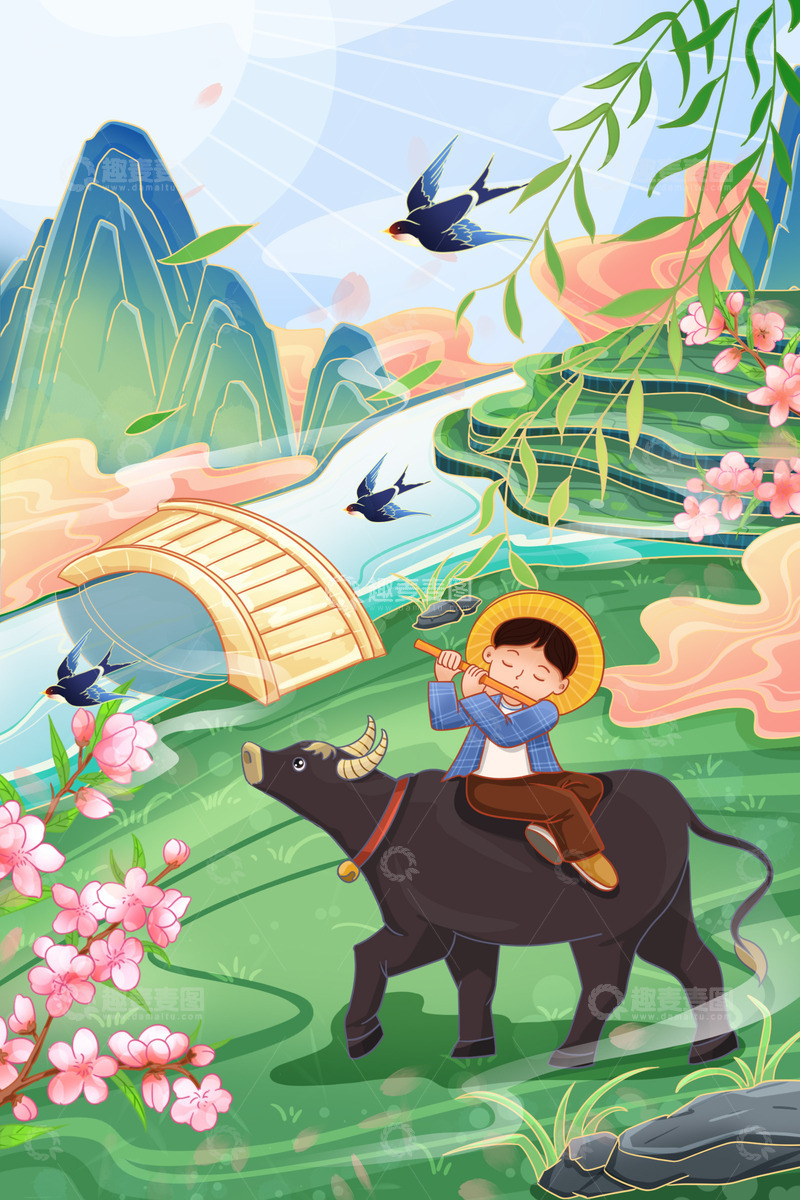源文件下载【趣麦麦图】清明吹笛少年