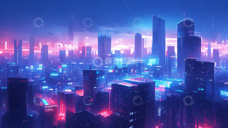 高清大图下载【趣麦麦图】未来科技赛博朋克城市背景