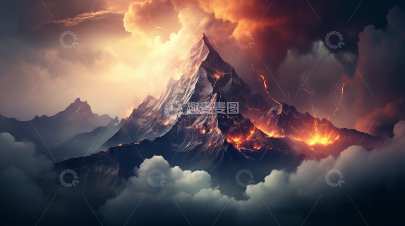 高清大图下载【趣麦麦图】-火山山脉喷发烟雾灾难