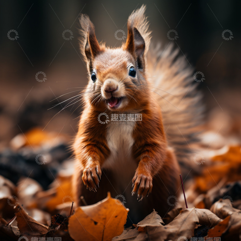 高清大图下载【趣麦麦图】森林松鼠树叶