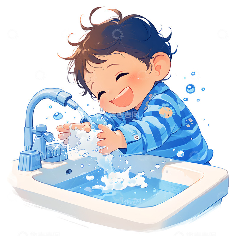 高清大图下载【趣麦麦图】热爱洗手的人物形象插画