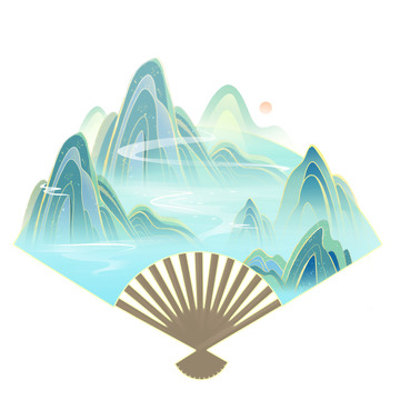 国潮中式山水扇子元素