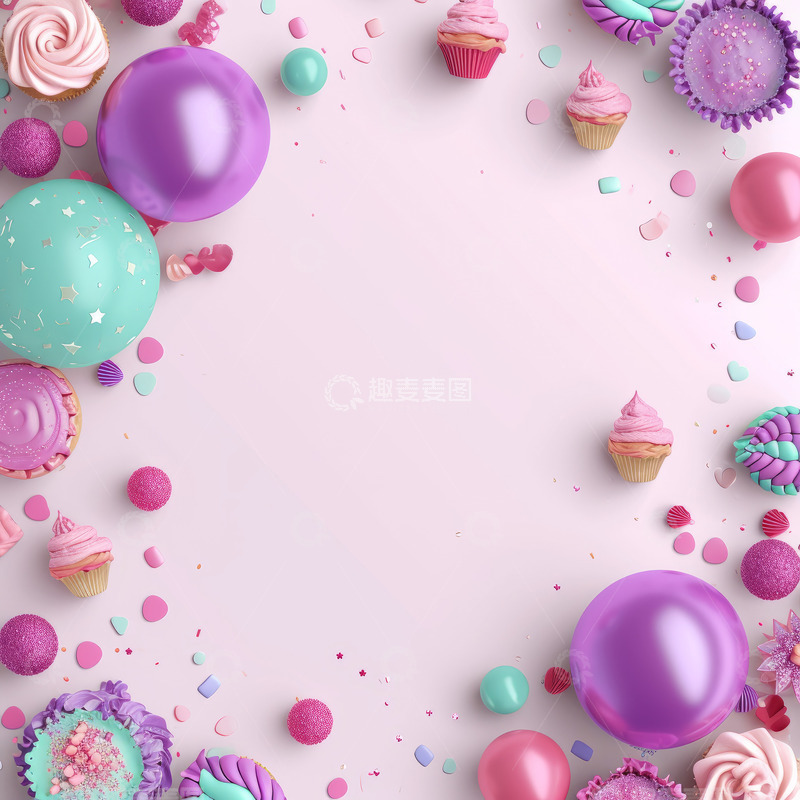 高清大图下载【趣麦麦图】气球礼物生日派对海报背景素材