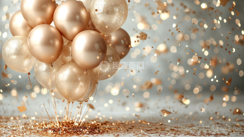 高清大图下载【趣麦麦图】彩带气球礼物生日快乐派对海报背景素材