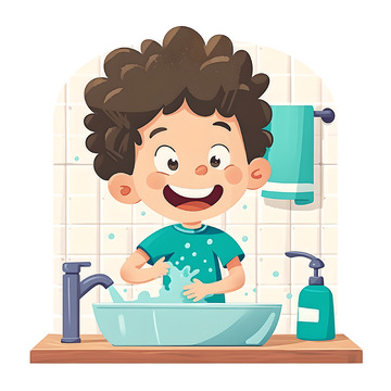 可爱男孩洗手素材卡通风格