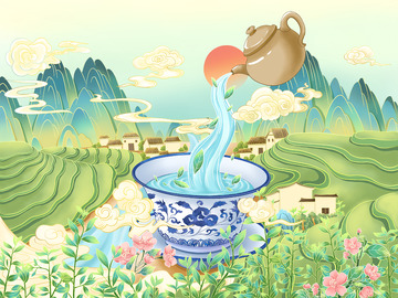 春天茶园茶文化国风春茶