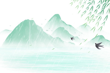 清明清明节国风水墨青山绿水燕归