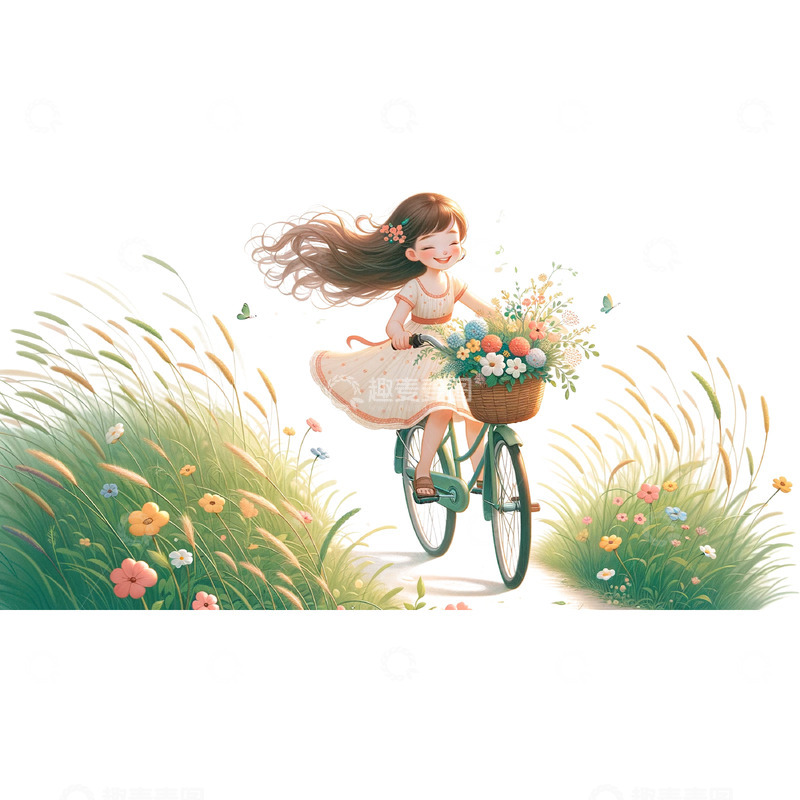 插画风格可爱女孩郊游素材