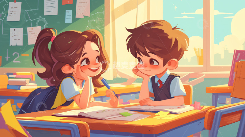 高清大图下载【趣麦麦图】教室学习插画背景
