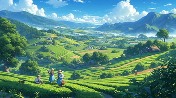 手绘插画风采茶高清背景