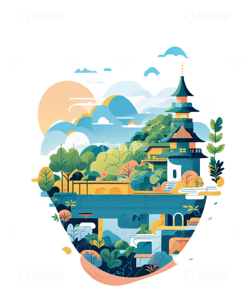 源文件下载【趣麦麦图】春茶建筑茶杯