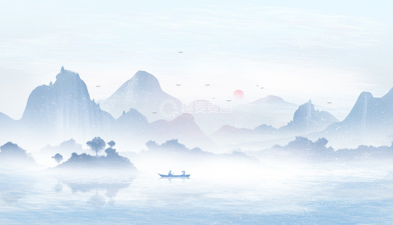 中国风水墨画桂林山水插画背景