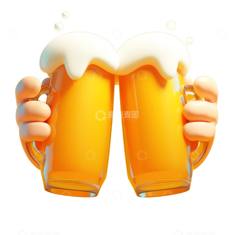 高清大图下载【趣麦麦图】卡通3D啤酒干杯