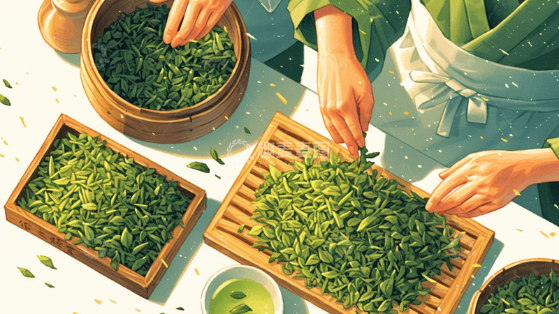 高清大图下载【趣麦麦图】绿色茶叶春茶场景背景