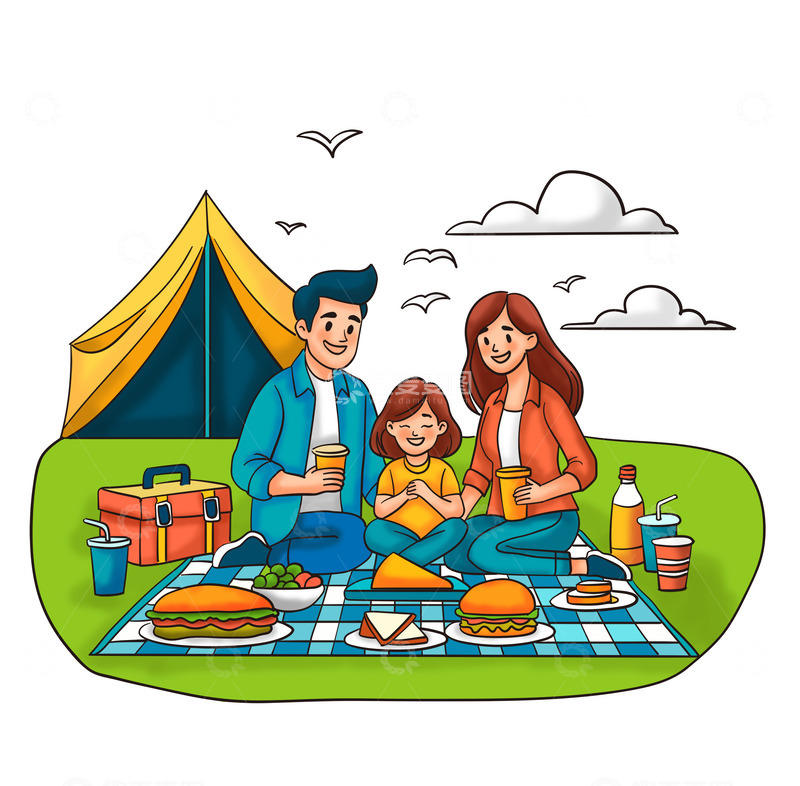 一家人春季春游聚餐