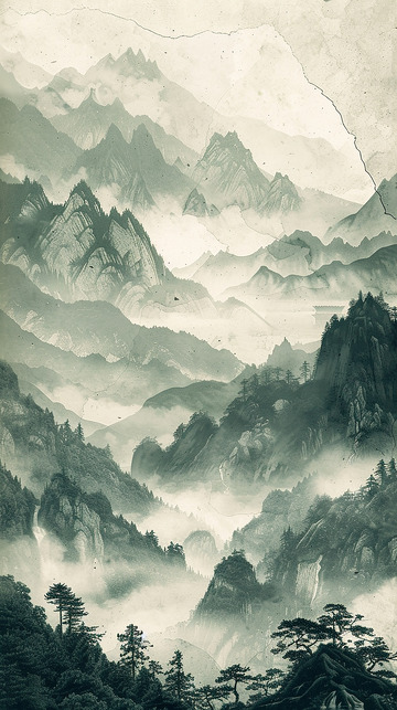 墨绿色水墨国风山水背景