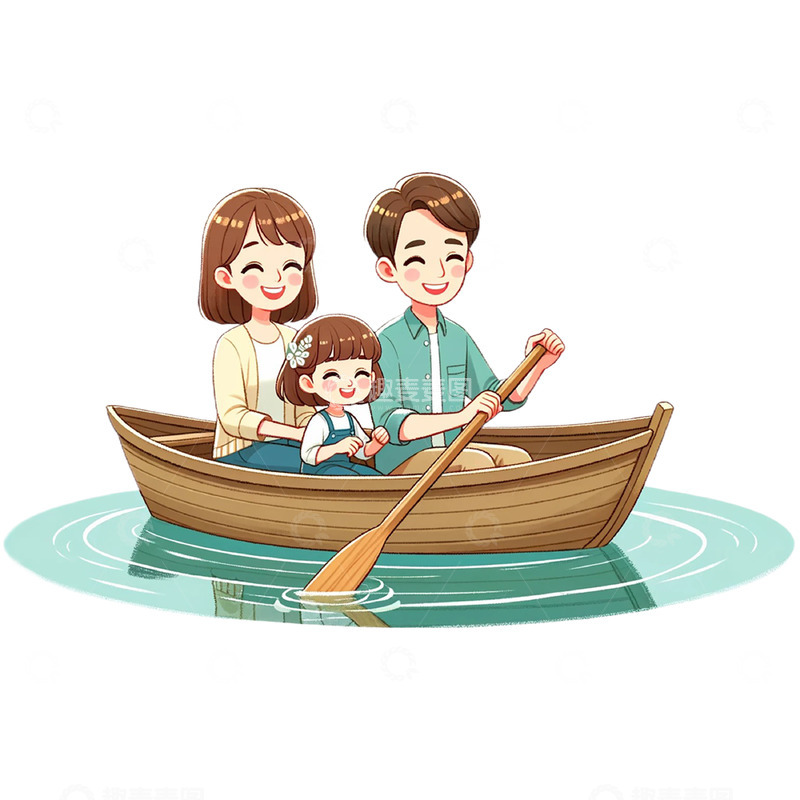高清大图下载【趣麦麦图】郊游卡通人物划船场景素材