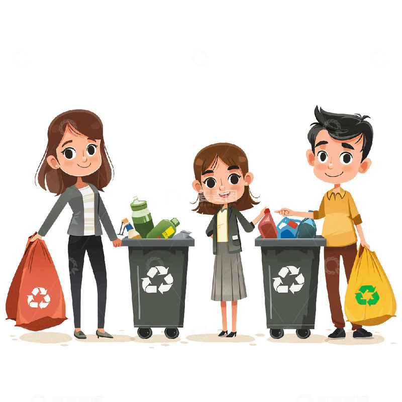 高清大图下载【趣麦麦图】垃圾分类丢垃圾人物场景