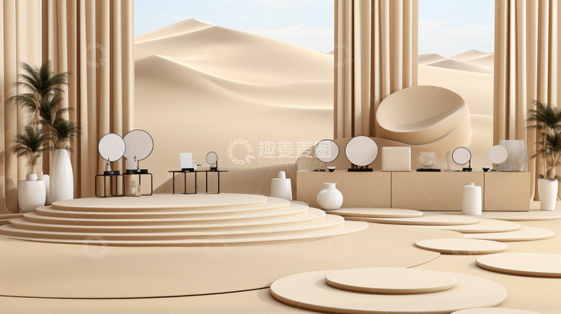 高清大图下载【趣麦麦图】蓝天白云电商展台沙漠背景