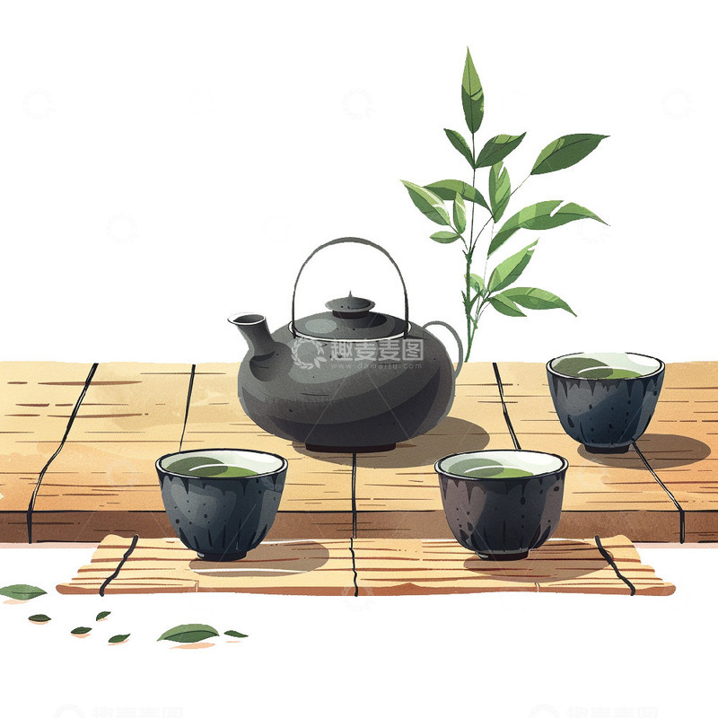 高清大图下载【趣麦麦图】春茶茶具茶杯元素