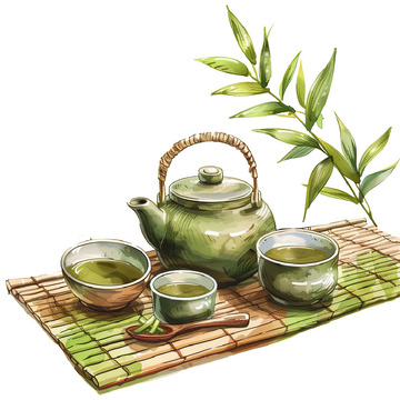 春天绿色春茶茶具