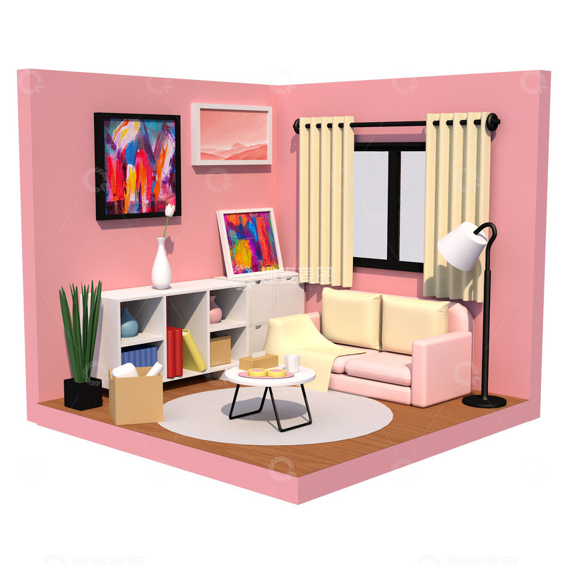 源文件下载【趣麦麦图】3D立体卡通房间模型