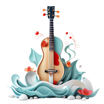 3D华丽立体琵琶中国风祥云