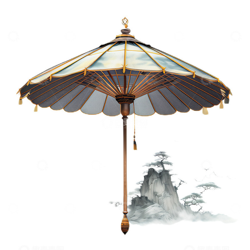 高清大图下载【趣麦麦图】工笔油纸伞清明节手绘水彩新中式