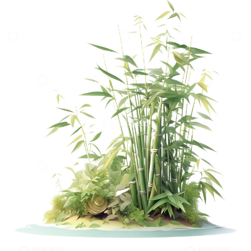 高清大图下载【趣麦麦图】手绘水彩竹子中国风
