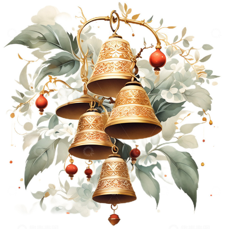 高清大图下载【趣麦麦图】工笔中国风古风铃铛手绘水彩