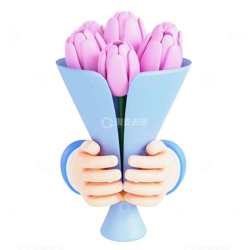 源文件下载【趣麦麦图】3D母亲节手捧花郁金香花束