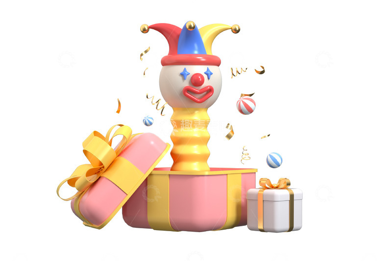 源文件下载【趣麦麦图】3D立体愚人节小丑礼物盒
