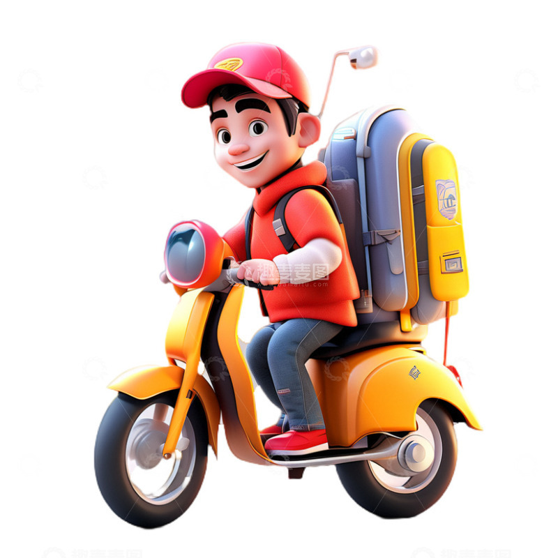 高清大图下载【趣麦麦图】卡通外卖小哥立体外卖员配送3D