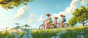 春季一家人户外骑行