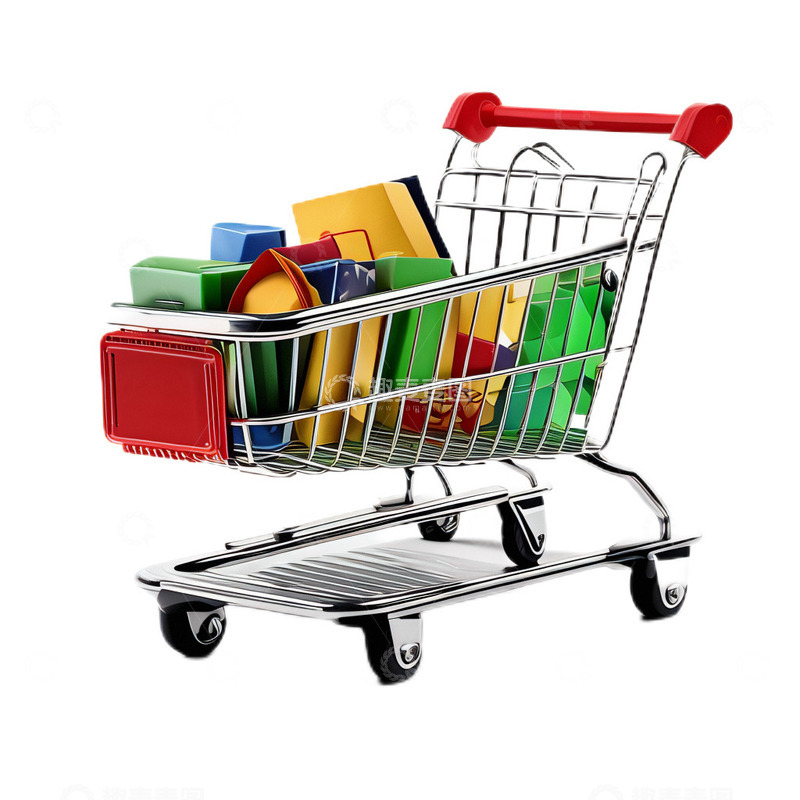 高清大图下载【趣麦麦图】3D卡通超市购物车立体购物