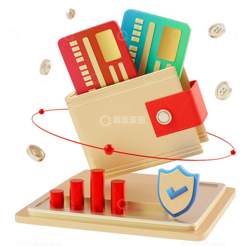源文件下载【趣麦麦图】金色钱包银行卡3D金融元素