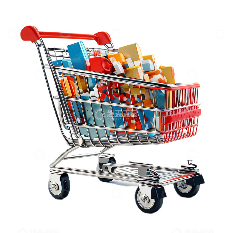 高清大图下载【趣麦麦图】卡通超市购物车立体购物3D