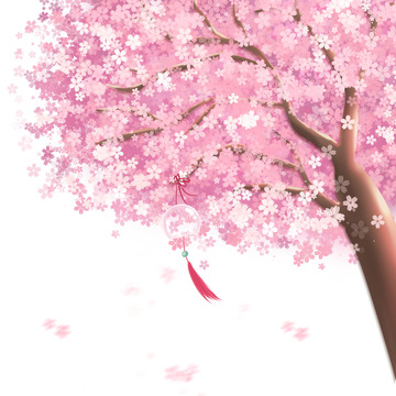 春天樱花树手绘樱花插画元素