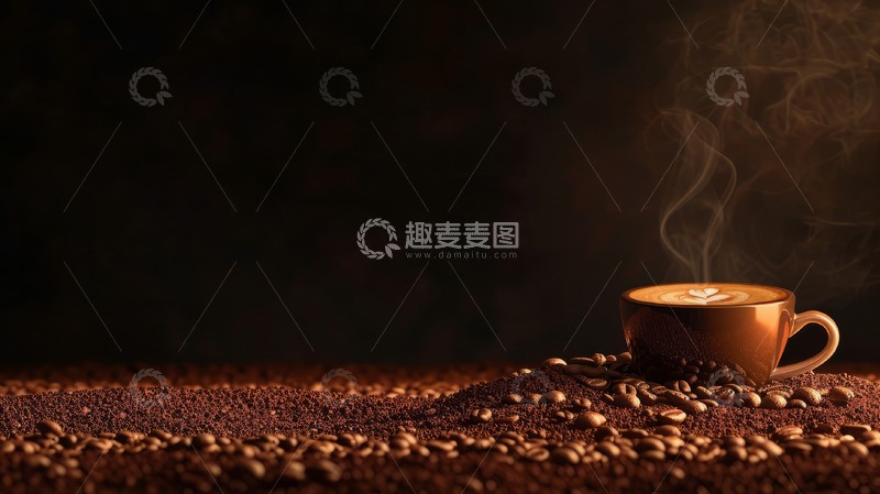 高清大图下载【趣麦麦图】简约咖啡豆爱心棕色背景