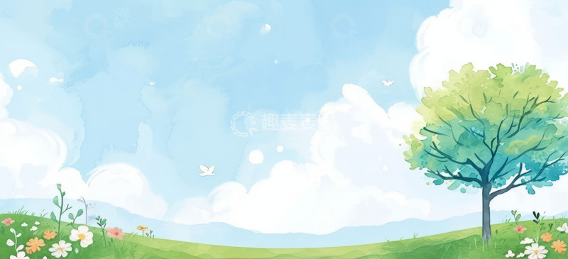 春天蓝天草地小清新简约踏青春游海报背景