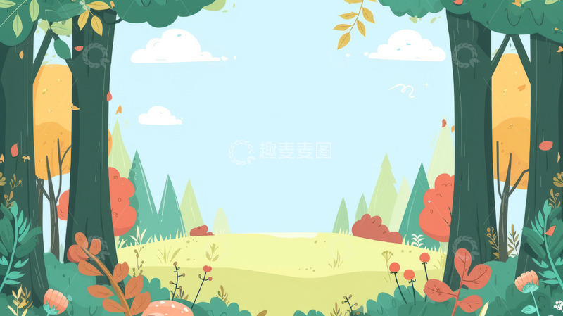 高清大图下载【趣麦麦图】春天花草蓝天小清新简约春游海报展板背景