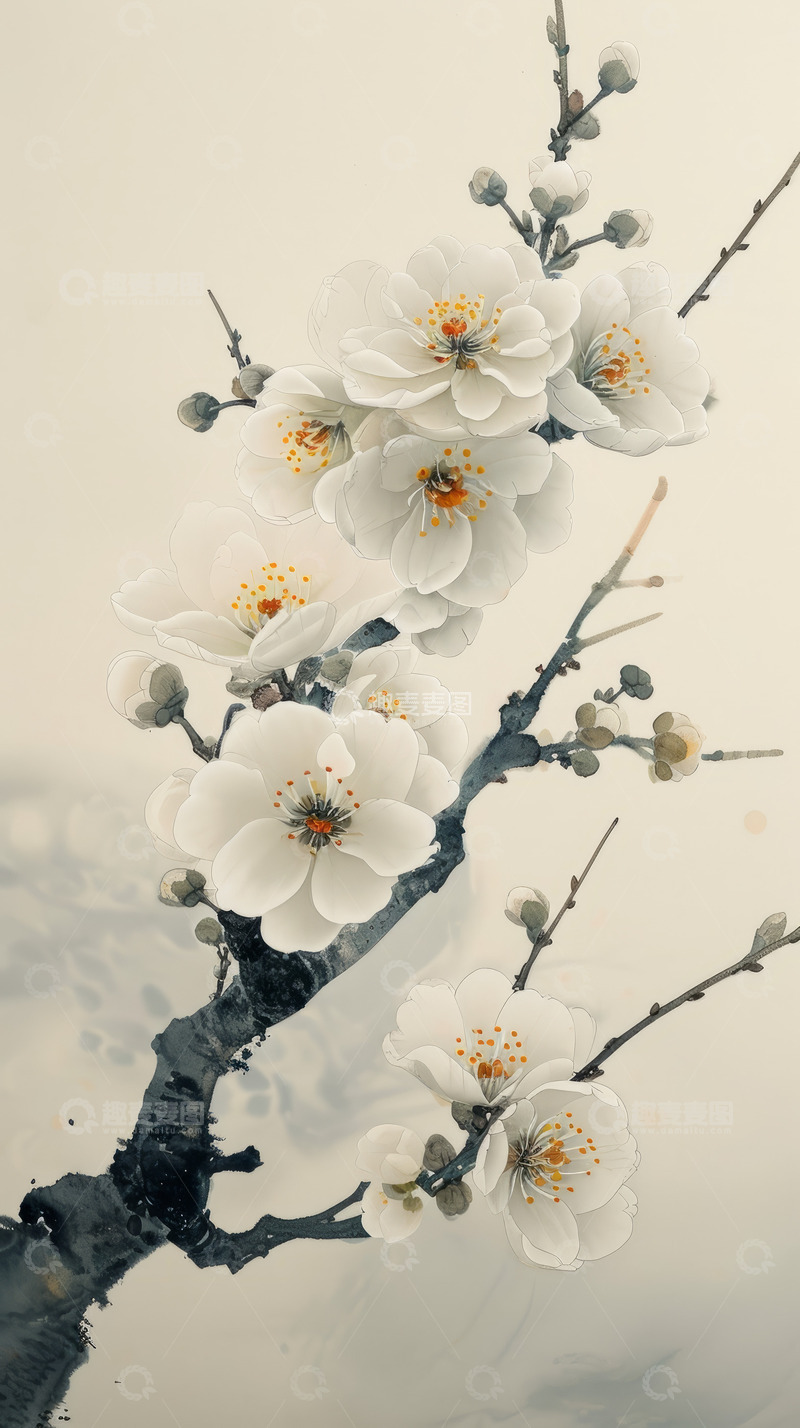 高清大图下载【趣麦麦图】中国风水墨梅花树枝