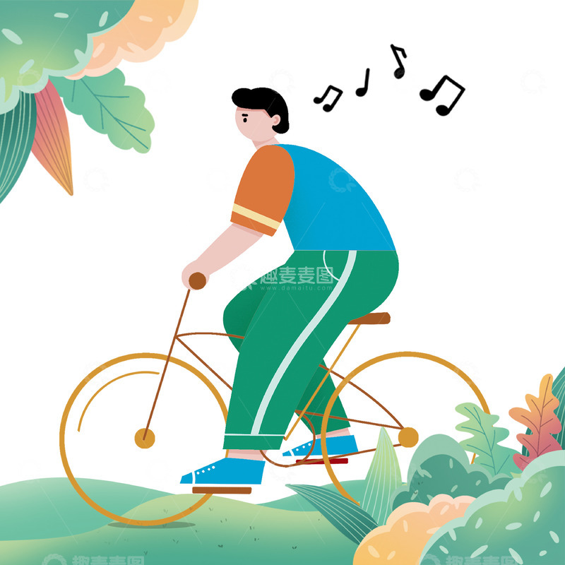 扁平风骑车春游踏青旅行