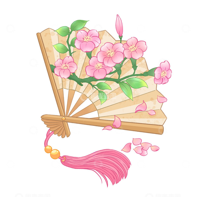 源文件下载【趣麦麦图】古风国风桃花扇子