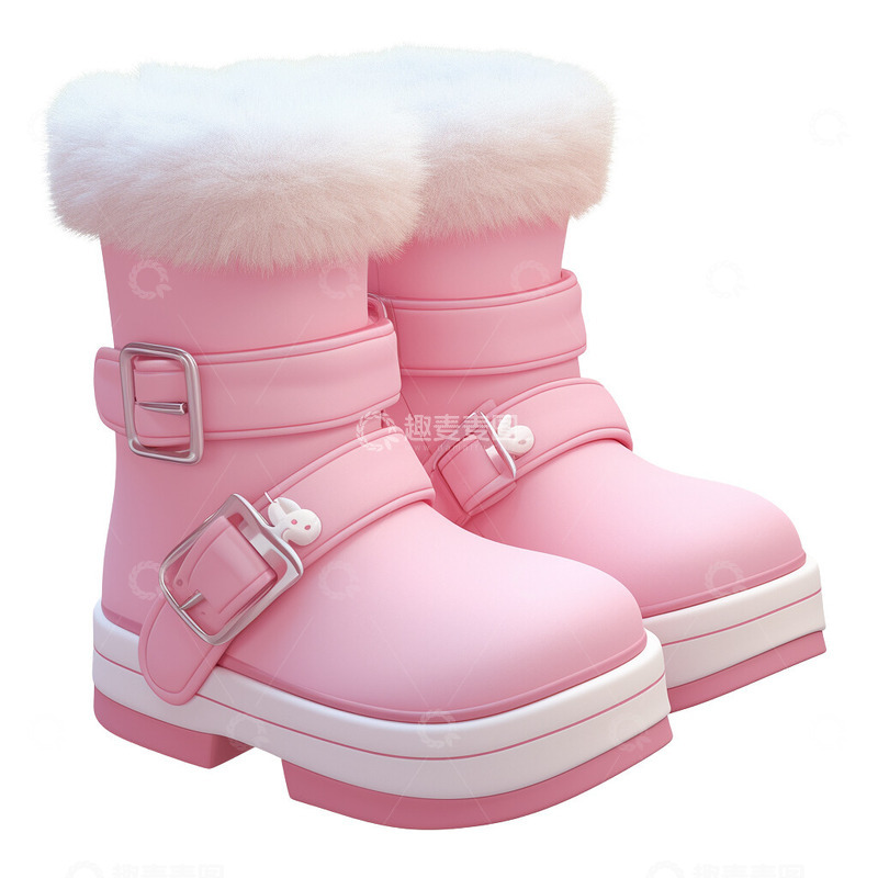 高清大图下载【趣麦麦图】粉色的雪地靴