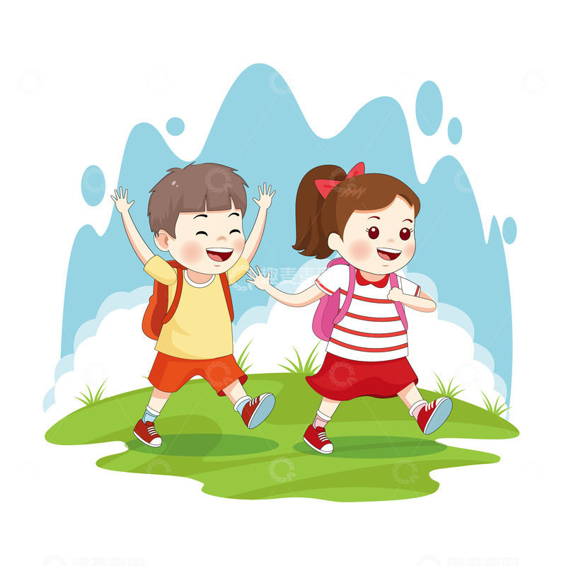 郊游踏青场景手绘