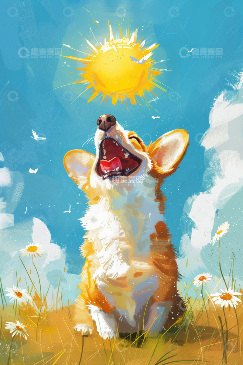 高清大图下载【趣麦麦图】阳光下的小狗油画背景