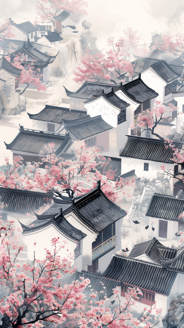 春天江南小镇背景