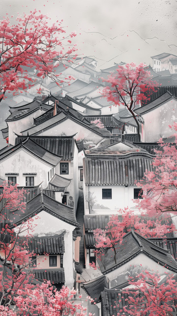 江南古镇水墨插画背景