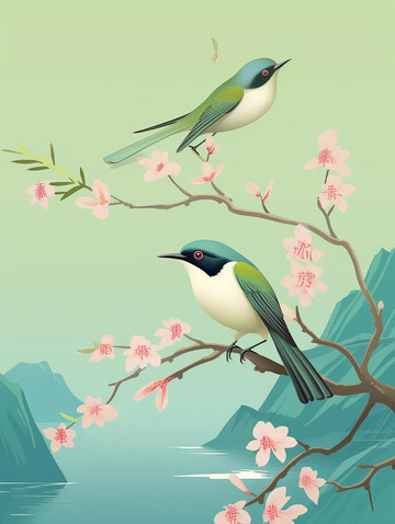 花鸟树枝桃花竹枝背景图